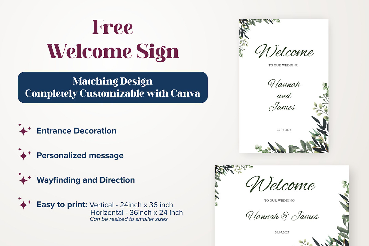 Greenery Wedding invite Set Canva, an Invitation Template by Aks-Designs (Photo 6 of 6)