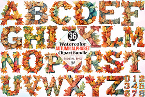 Watercolor Autumn Alphabet Clipart, a Seasonal Illustration by Canvas Craft