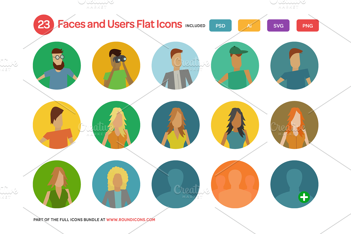 Faces and Users Flat Icons Set preview 2