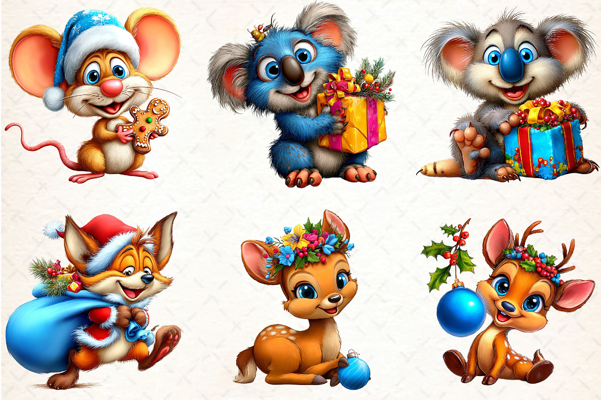 Funny Christmas Animal Clipart Bundl, an Illustration by DreamCafeArt (Photo 6 of 8)