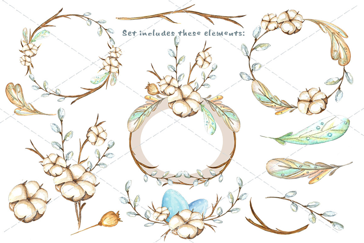 Watercolor cotton boho set, a Texture Illustration by artdreamer (Photo 2 of 3)