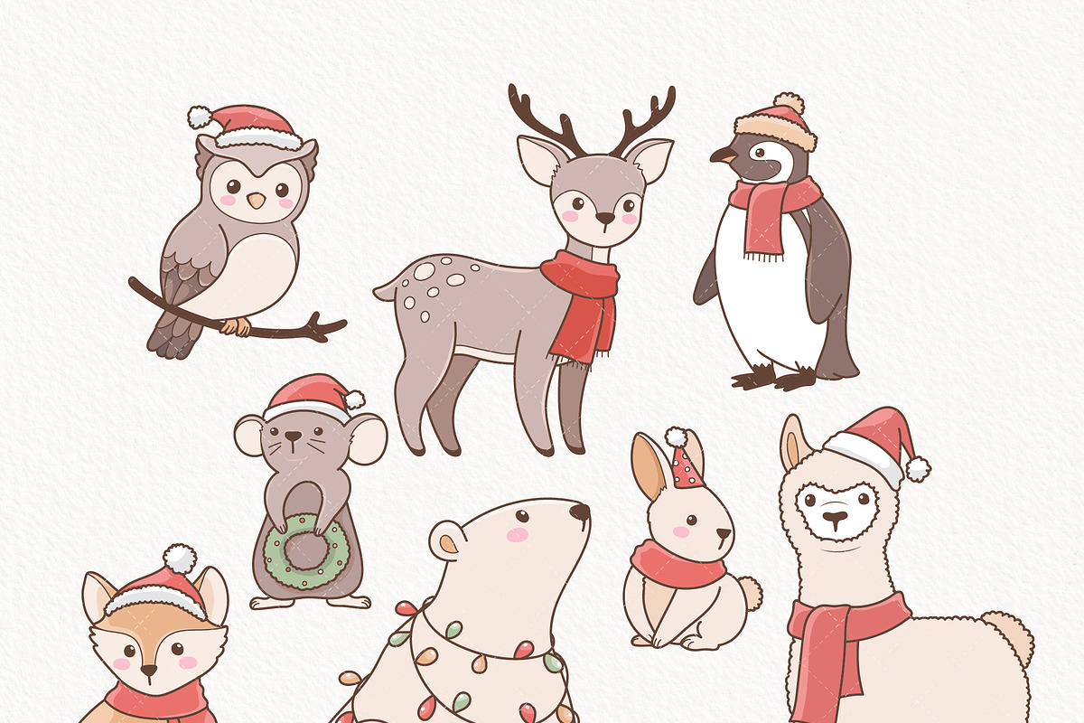 Christmas Animals Clipart, a Seasonal Illustration by TitaLivingArt (Photo 3 of 9)