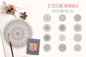12 outline mandala