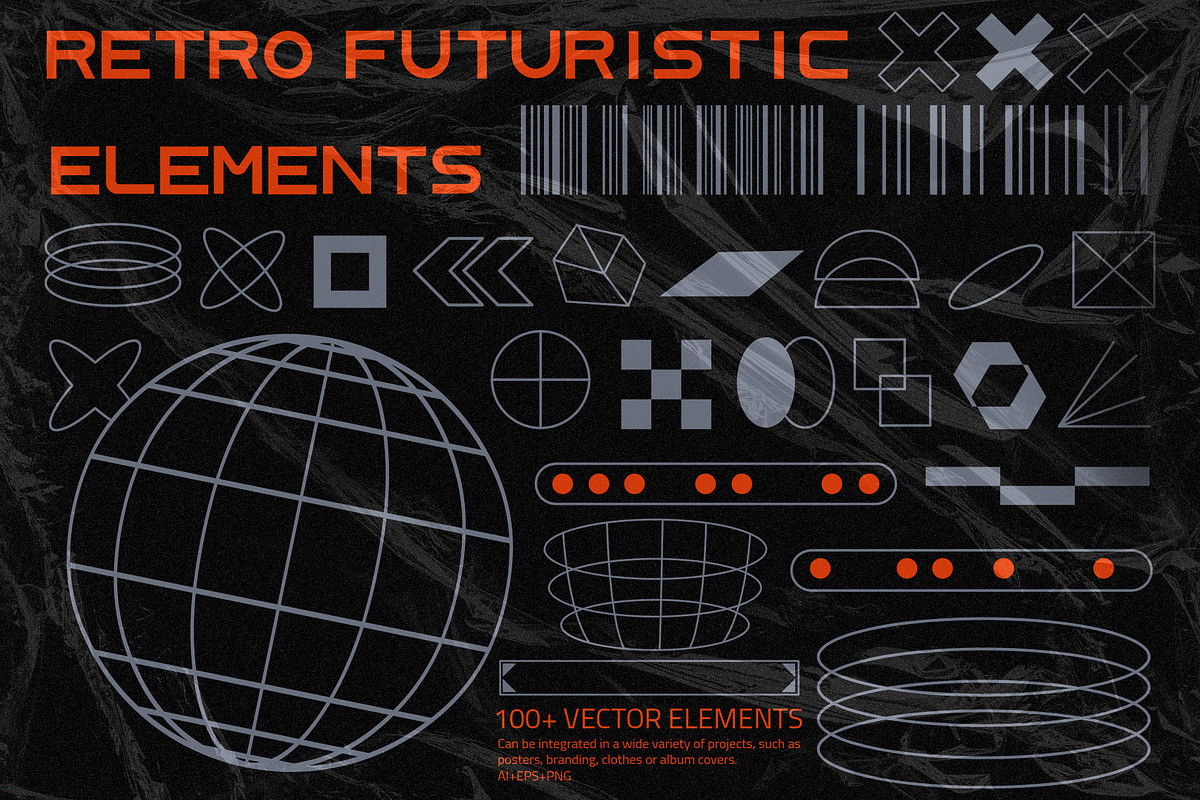100+ Retro Futuristic Elements, an Illustration by Moonberry_Studio (Photo 1 of 11)
