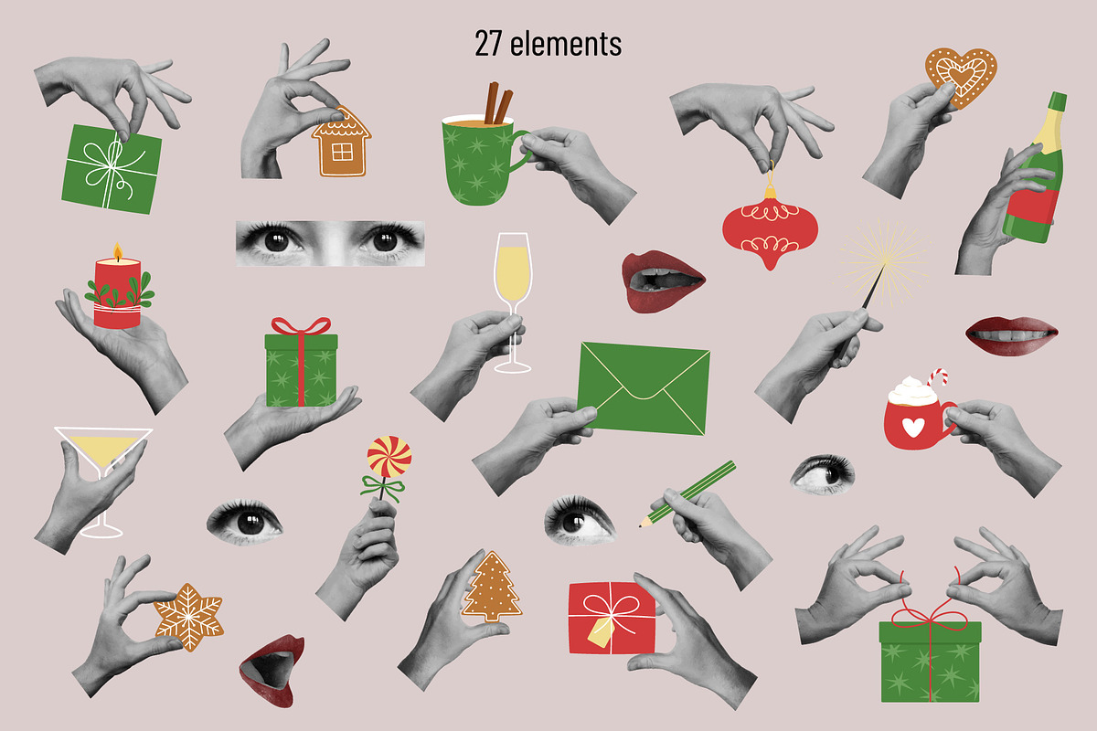 Modern Christmas Collage Elements, a Seasonal Illustration by yarynabo (Photo 2 of 6)