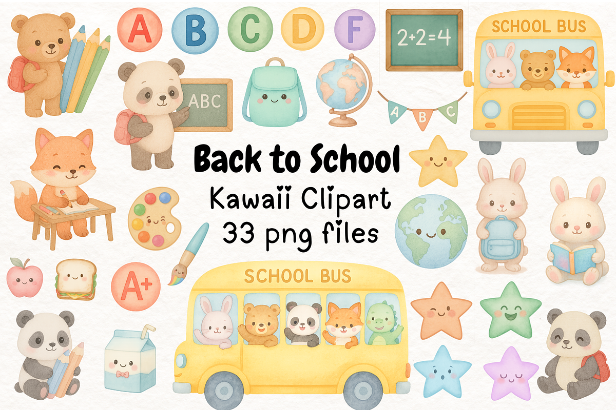 Back to School Kawaii Clipart, an Illustration by PassionPNGcreation (Photo 1 of 8)