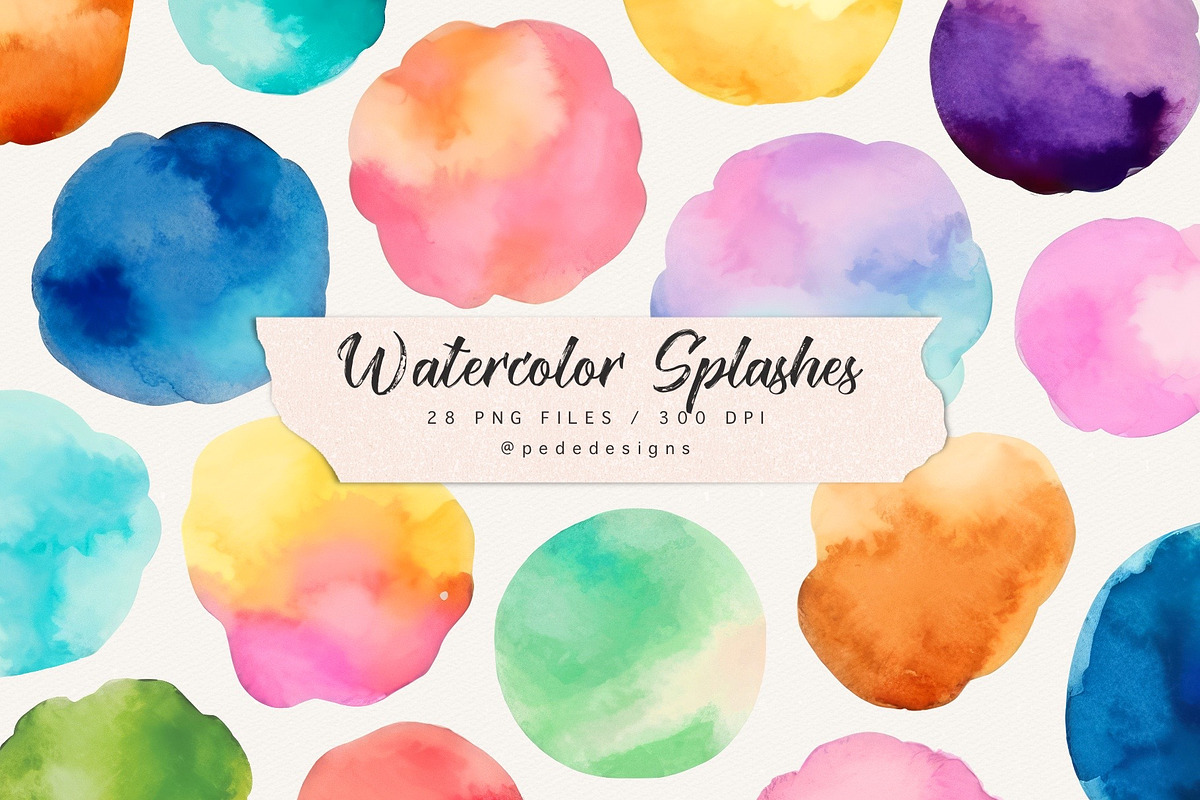 Colorful Watercolor Splashes, a Decorative Illustration by PeDe Designs (Photo 1 of 3)