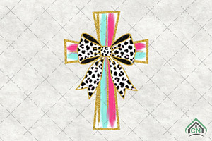 Glitter Leopard Bow Cross PNG, an Illustration by Craft Nest