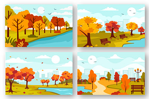 22 Autumn Landscape Blue Background