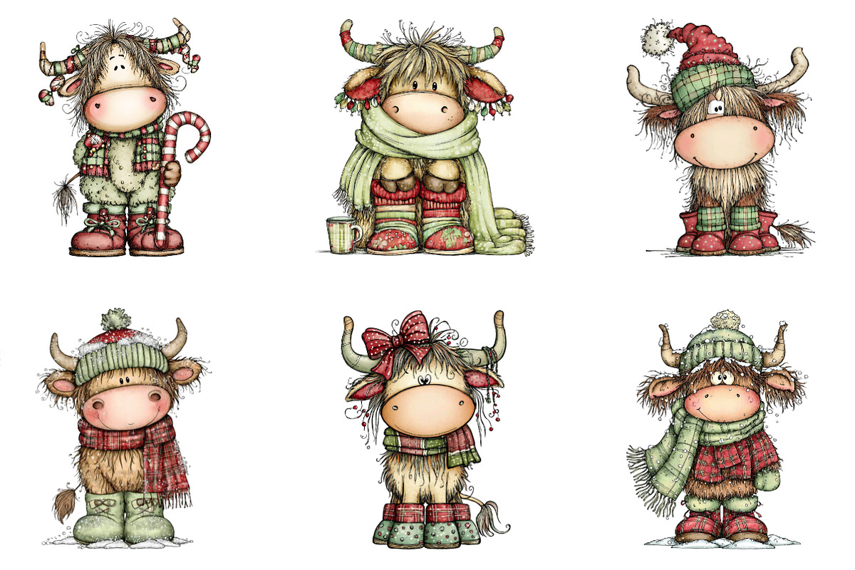 Whimsical Christmas Highland Cow Cli, an Illustration by designcity5 (Photo 4 of 5)