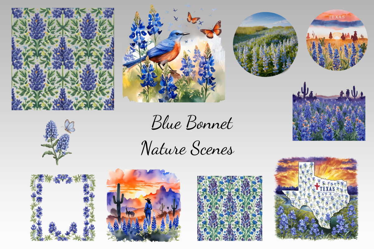 Blue Bonnet Flower Clipart Bundle, a Decorative Illustration by Dream Floral Clipart (Photo 3 of 9)