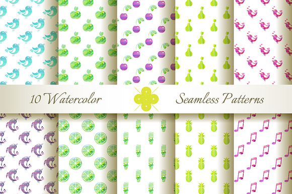 10 Seamless Watercolor Patterns preview 5