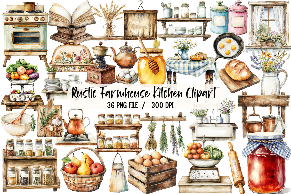 Rustic Farmhouse Kitchen Clipart, an Illustration by Libby Wishes (Photo 1 of 6)