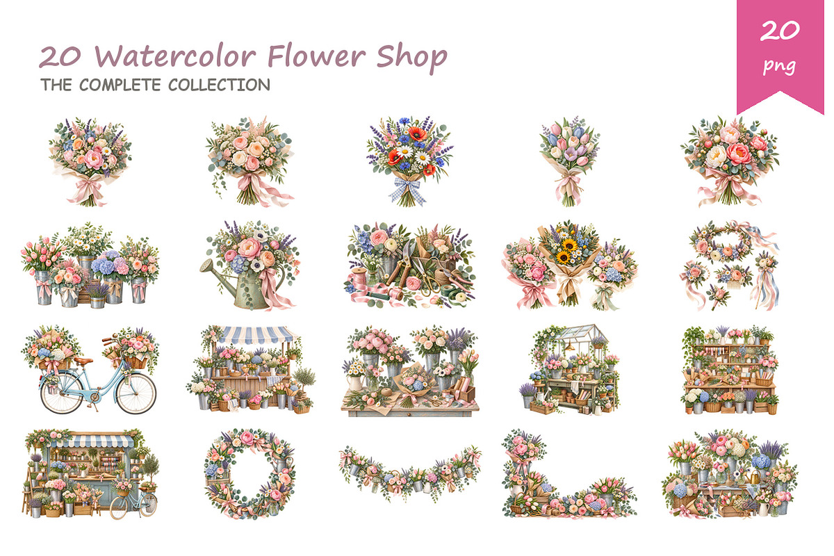 Watercolor Flower Shop Clipart, a Decorative Illustration by BerryPieArt (Photo 2 of 4)