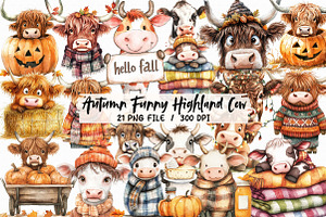 Autumn Funny Highland Cow Clipart, an Illustration by Libby Wishes