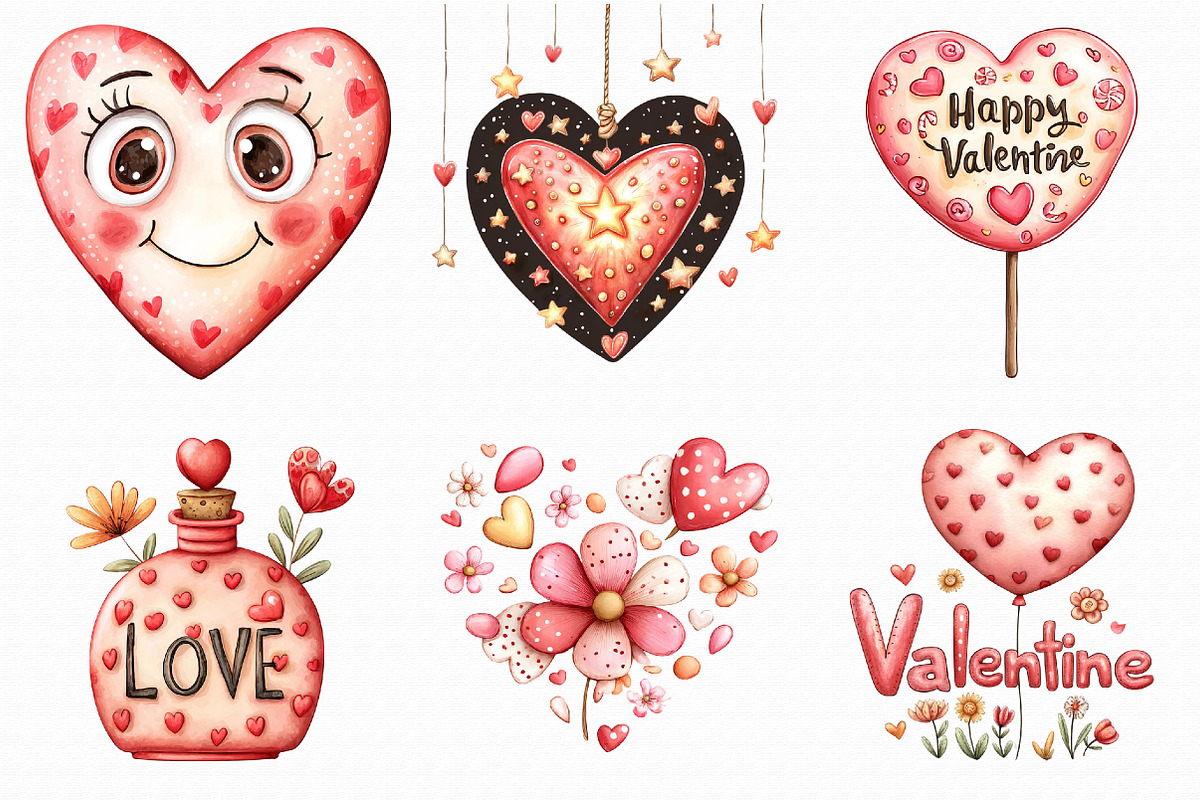 Cute Whimsical Valentine Clipart, an Illustration by Libby Wishes (Photo 4 of 6)