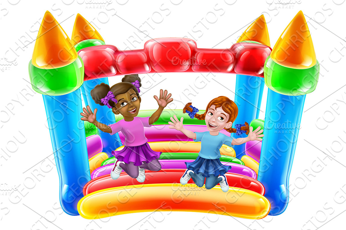 Bouncy House Castle Jumping Girls, a Person Illustration by Christos Georghiou