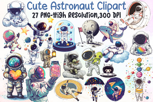 Watercolor Cute Astronaut Clipart, an Illustration by Sublimation Artist