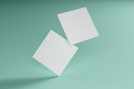 White square shape business card mockup stacking on green mint p, a Business Photo by Ministocker