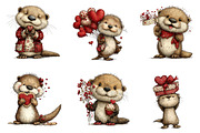 Quirky Valentine's Otters Clipart, an Illustration by Dream Creation (Thumbnail 5 of 7)
