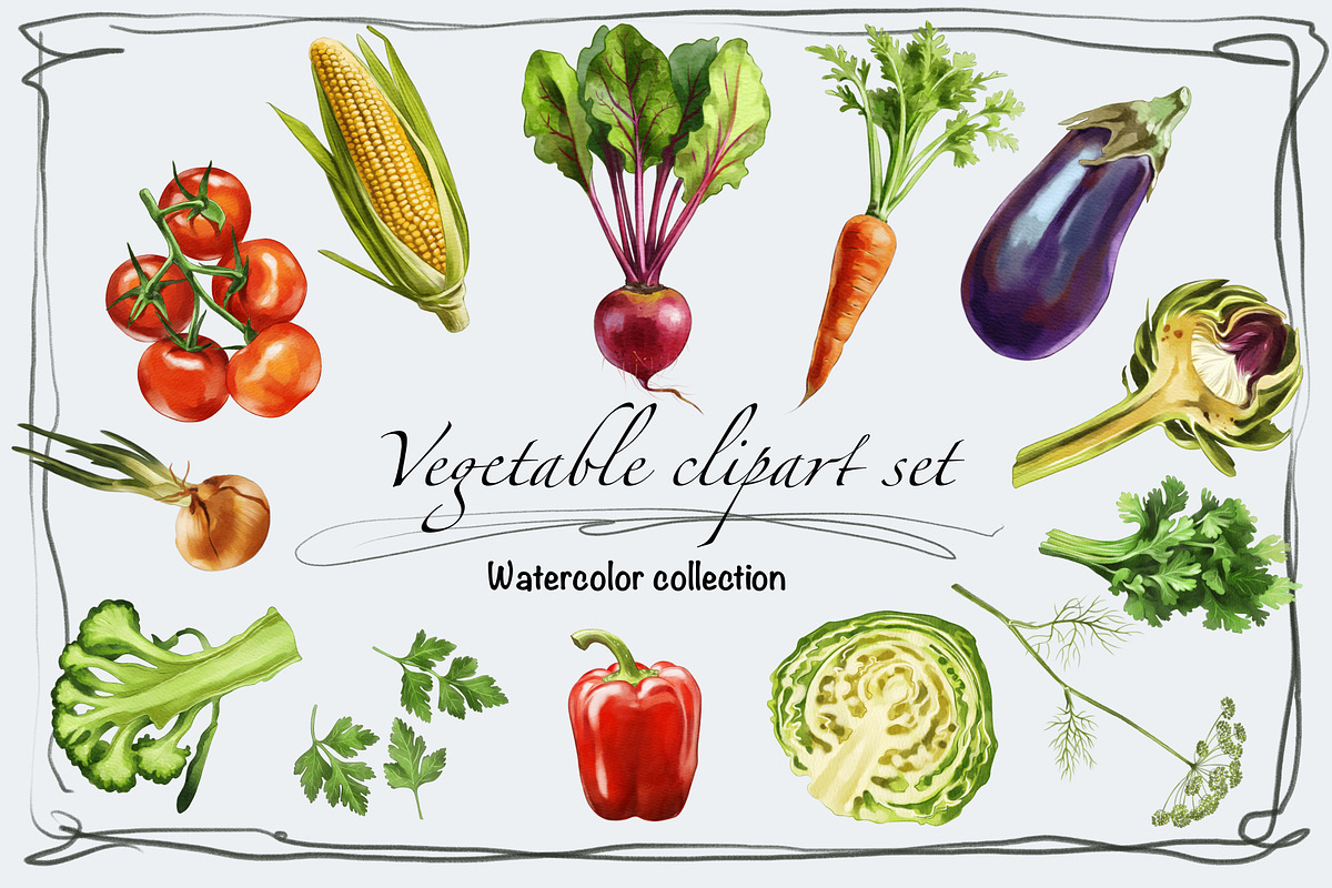 Vegetable Clipart Set, a Food Illustration by IrynaPanashii (Photo 1 of 12)