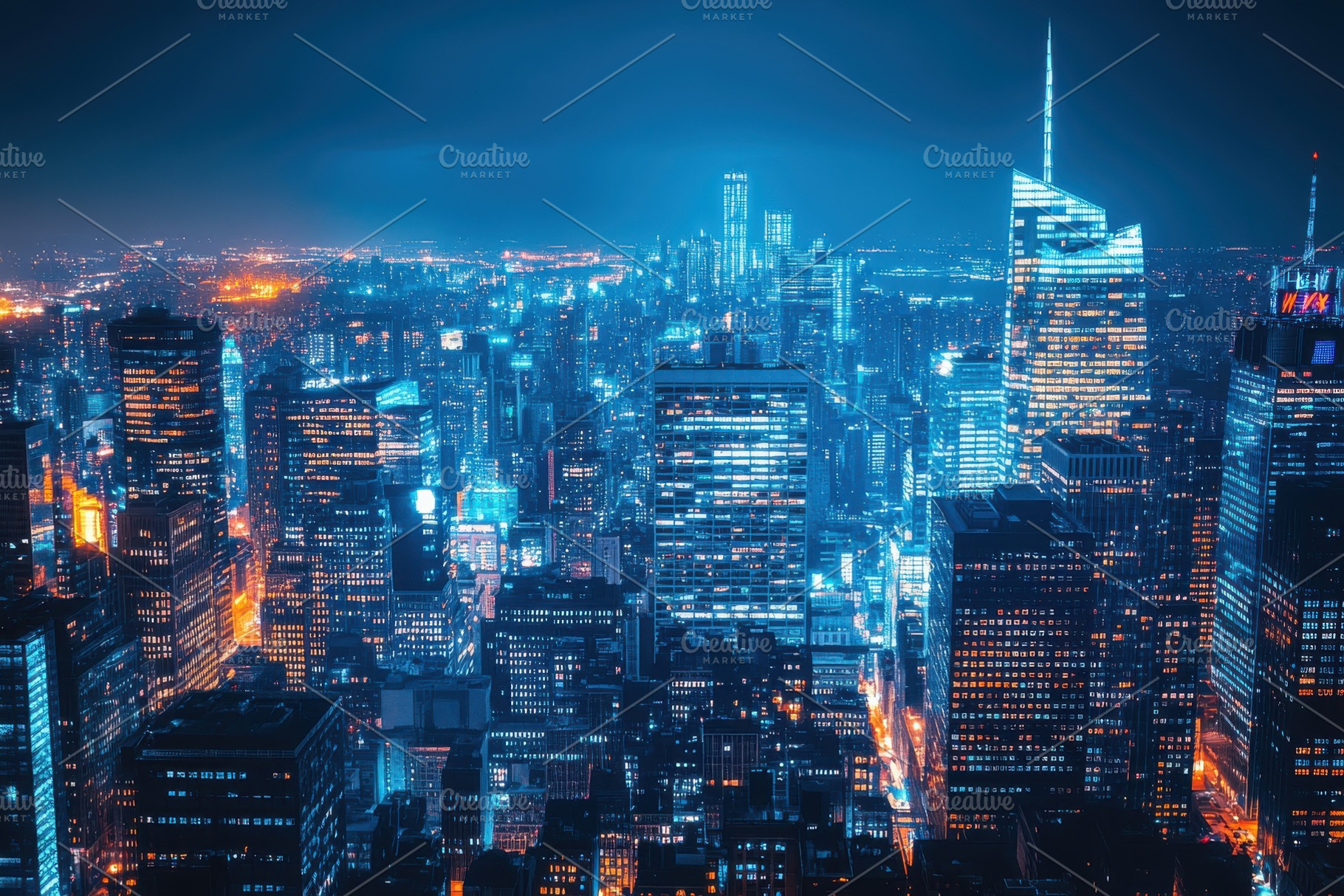 Night view of illuminated skyscraper, a Photo by Pixeness Studio