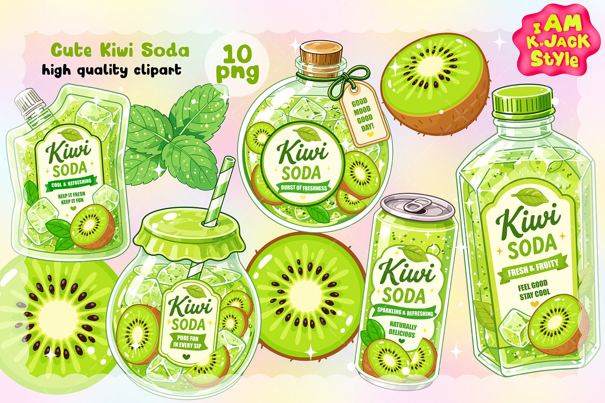 Cute Kiwi Soda Clipart PNG, a Food Illustration by K.JackArtwork (Photo 1 of 4)