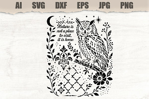 Stencil Owl Nature Botanical