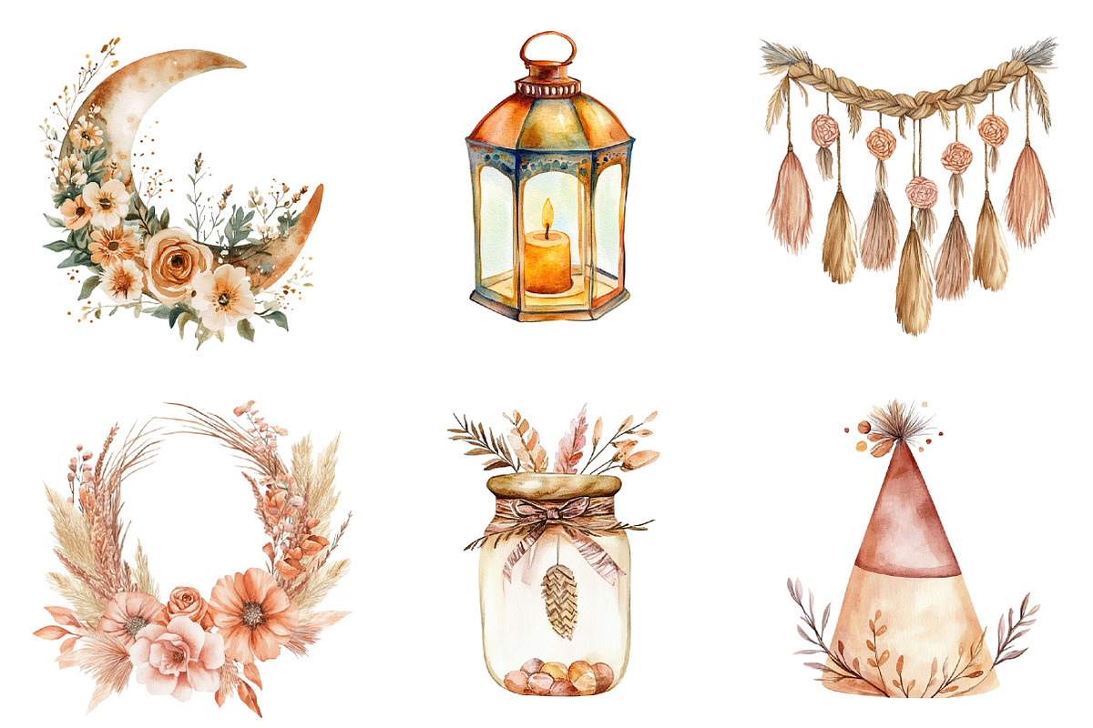 Boho Terracotta Birthday Clipart, an Illustration by SinaCreation (Photo 3 of 5)