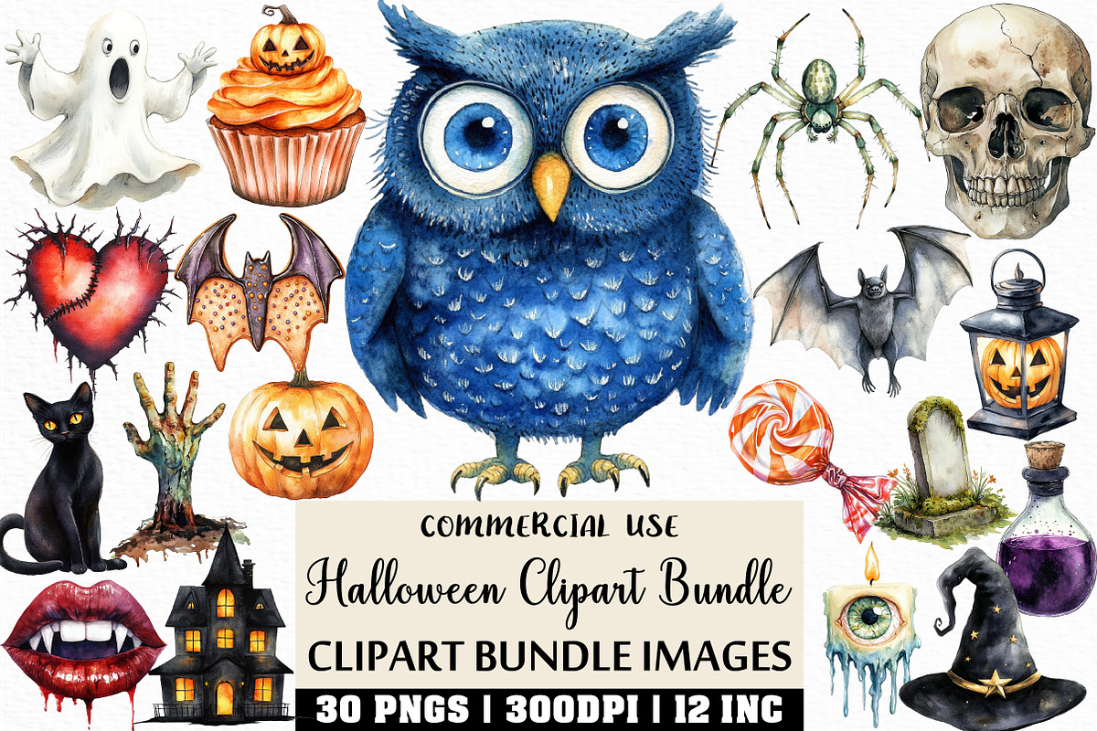 Watercolor Halloween Clipart Bundle, an Illustration by Craft Nest (Photo 1 of 6)