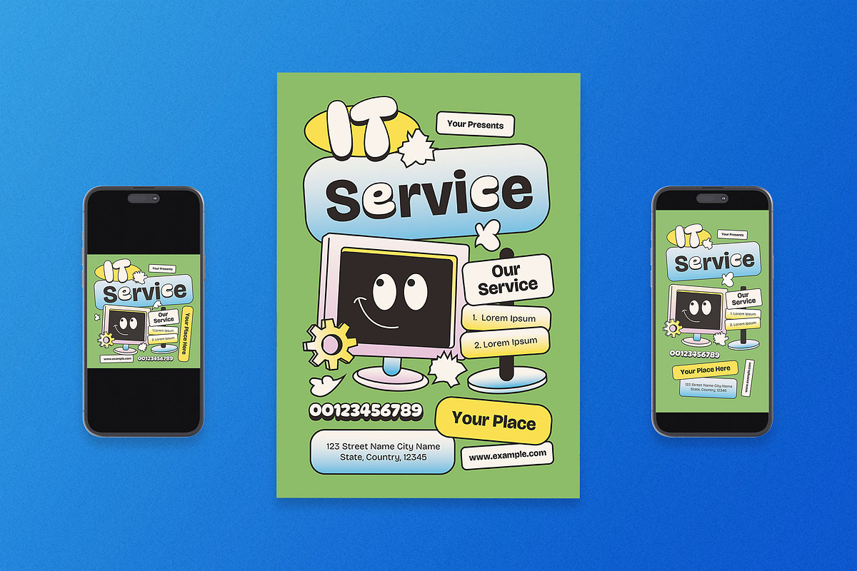Retro Y2K IT Service Flyer Set, a Flyer Template by Aiyari Graphic (Photo 1 of 3)