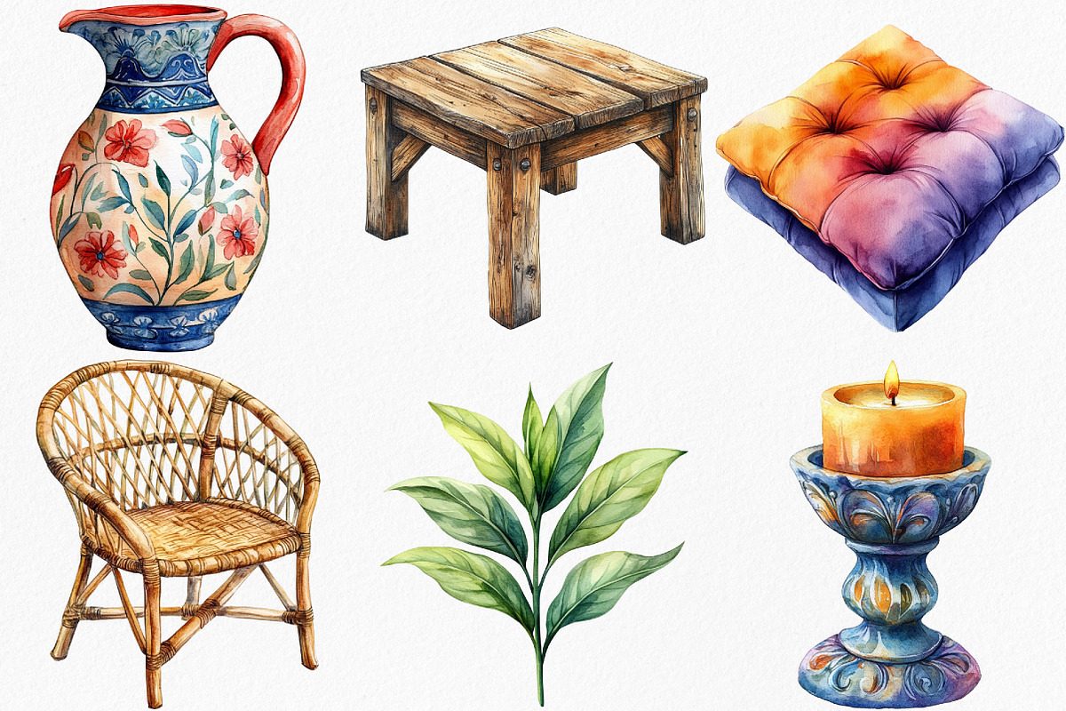 Watercolor Home Decor Clipart Bundle, an Illustration by Canvas Craft (Photo 3 of 7)