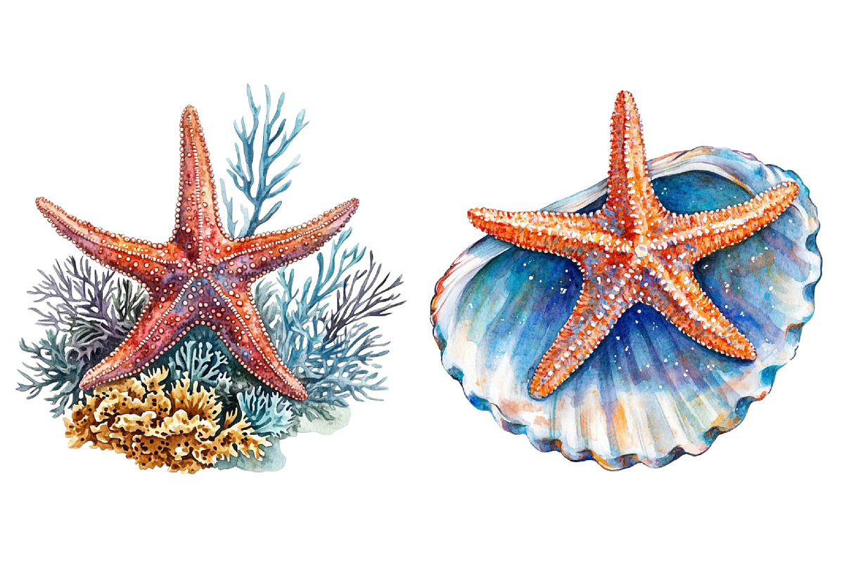 Starfish Watercolor Clipart Bundle, an Illustration by Pixels.Craft (Photo 8 of 8)
