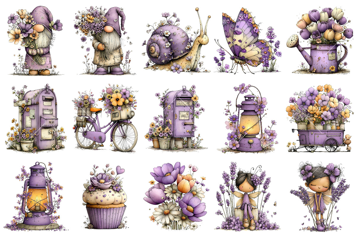Whimsical Purple Spring Clipart, an Illustration by OK Design (Photo 3 of 6)