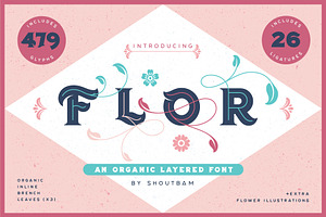 Flor Layered Font + Extras, a Font by Shoutbam