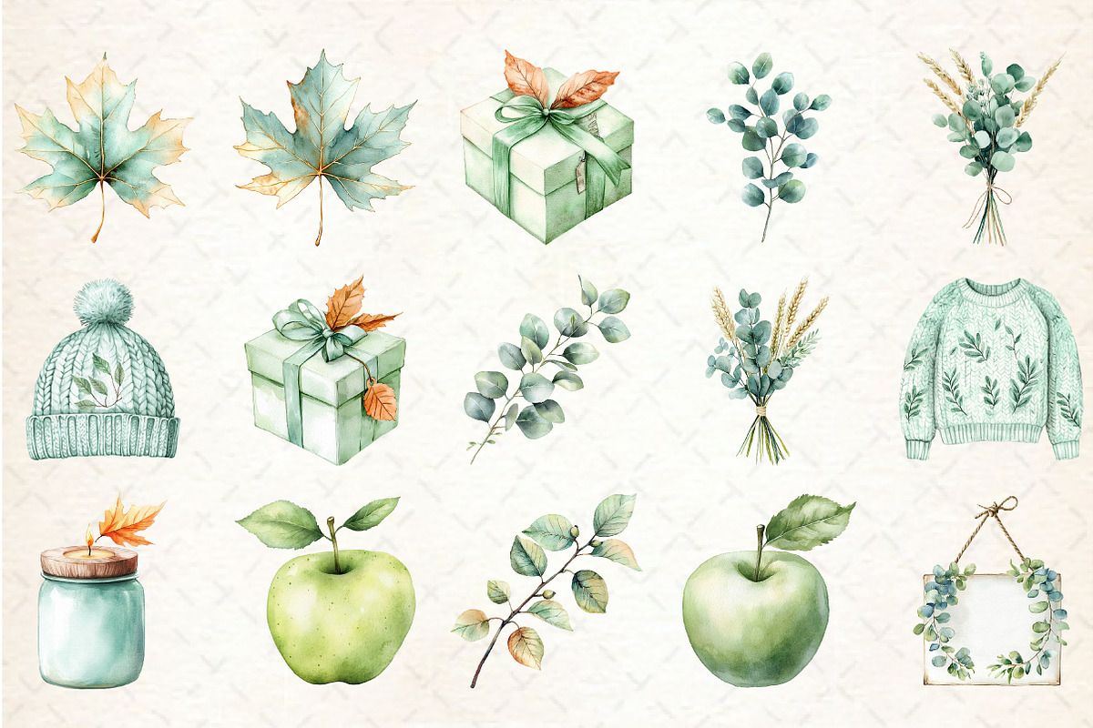 Mint Fresh Green Autumn Clipart, an Illustration by Rose Art (Photo 2 of 5)