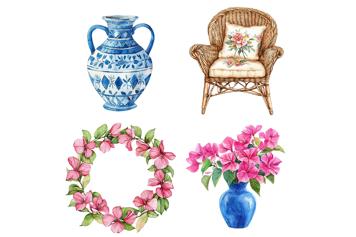 Watercolor Santorini Clipart, a Seasonal Illustration by CitraGraphics (Photo 4 of 6)