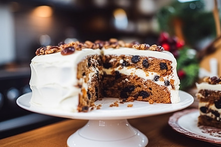 Christmas cake, holiday recipe and home baking, pudding with cre, a Food & Drink Photo by Anneleven