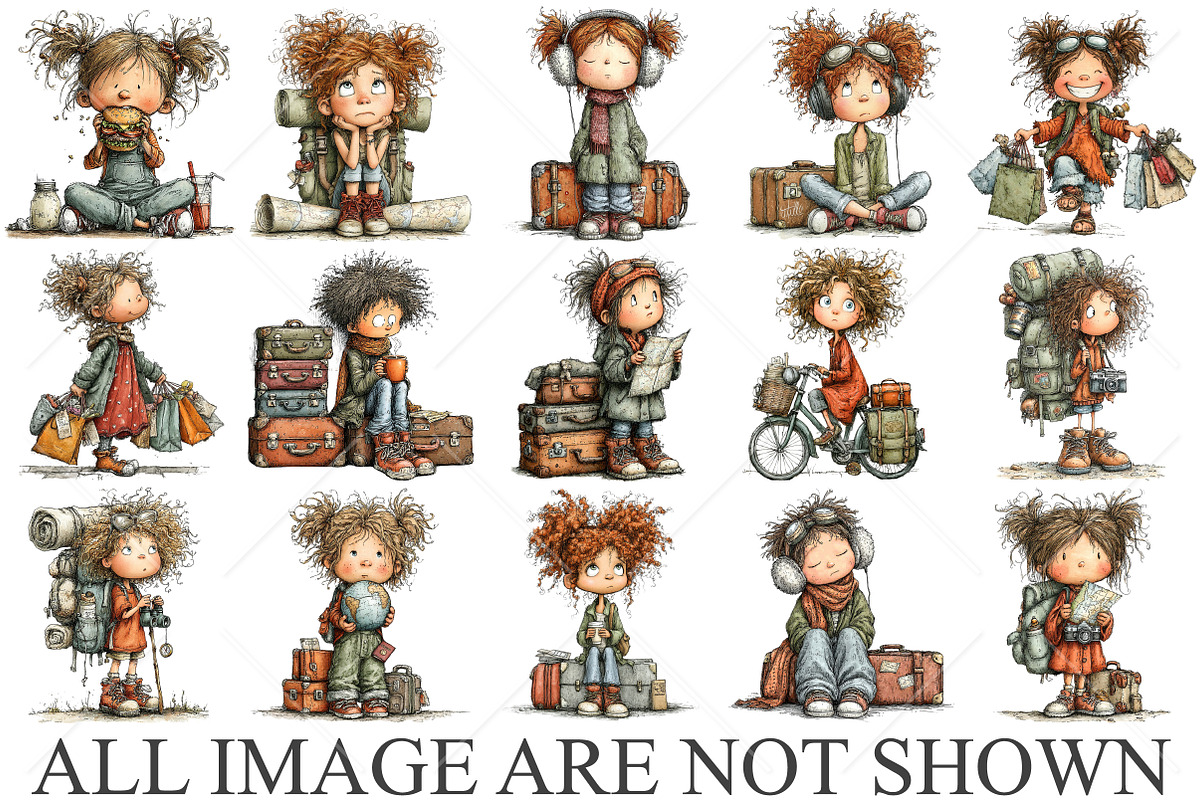 Whimsical Traveler Girl Clipart PNG, a Seasonal Illustration by Canvas Craft (Photo 4 of 10)