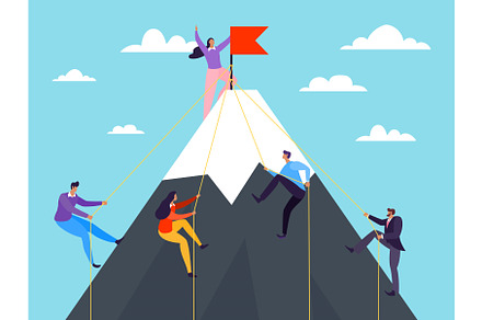Business people climbing on mountain