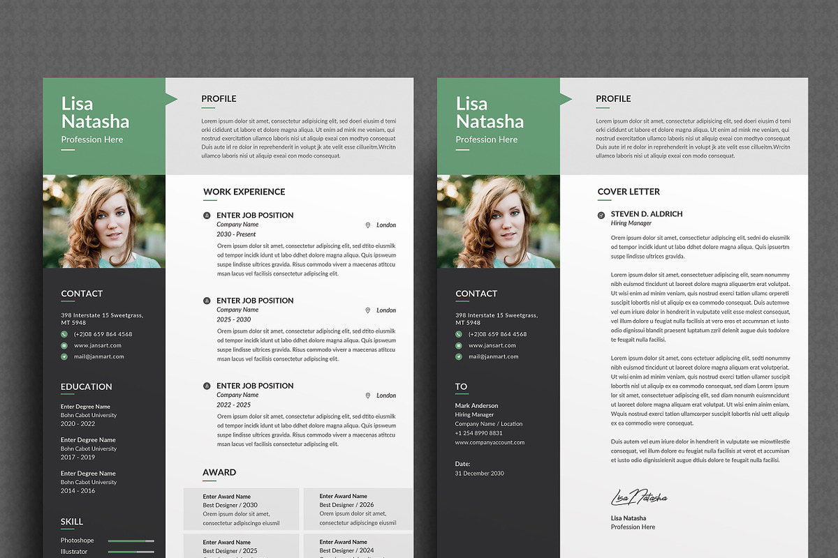 Female Resume/CV Word, a Resume Template by ResumeDevisers