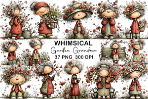 Whimsical Garden Grandma Clipart, an Illustration by CraftArtStudio