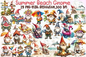 Watercolor Summer Beach Gnome Clipar, an Illustration by Sublimation Artist