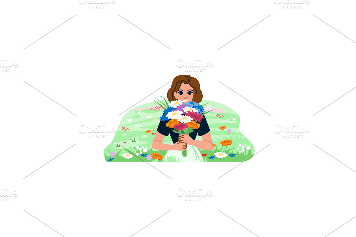 Woman holding colorful wildflower, an Object Illustration by pikepicture