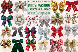 Watercolor Christmas Bow Clipart Bun, an Illustration by SVGArt