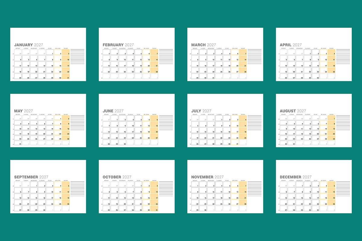Modern 2027 Vector Calendar EPS, a Texture Illustration by mikhailmorosin (Photo 2 of 4)