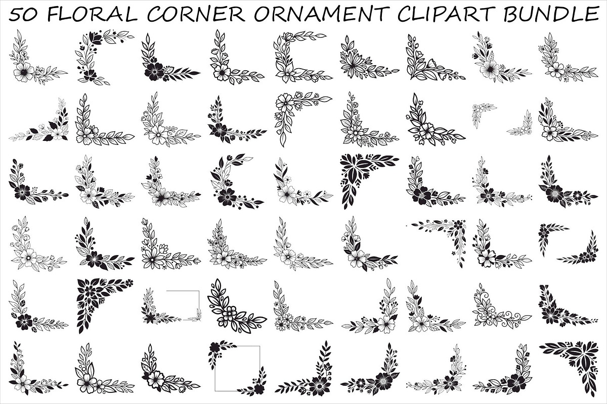 Floral Corner Ornament Clipart Bundl, an Illustration by Creativeshirt (Photo 1 of 48)