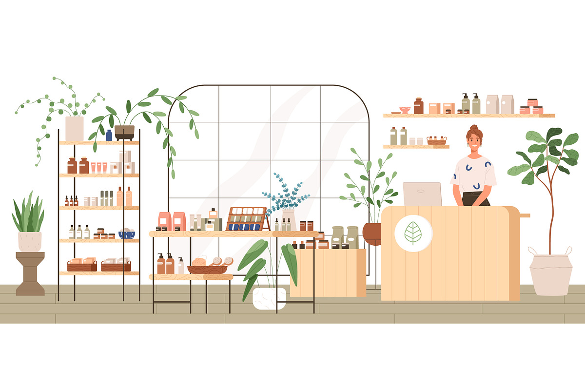 Cosmetics shop with organic products, a Person Illustration by Good Studio (Photo 1 of 2)