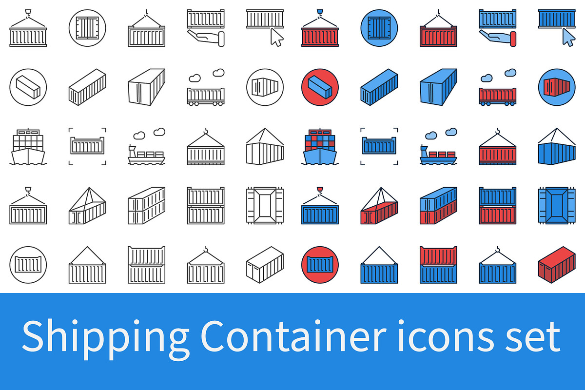 Shipping Container icons set, an Icon by VenomousVector