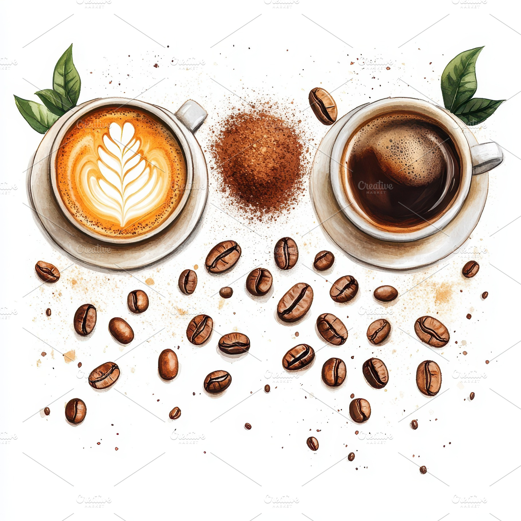 Two cups of coffee latte and espress, a Food & Drink Photo by Pixeness Studio